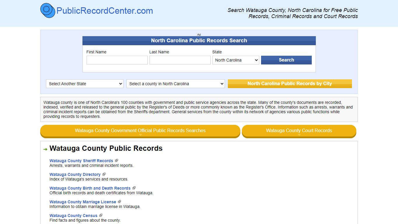 Watauga County North Carolina Free Public Records - Court ...